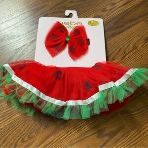 Bebe Baby Boutique Baby Girl Tutu &  Headband 2 Pc Set Sz 0-1 Years/ Watermelon